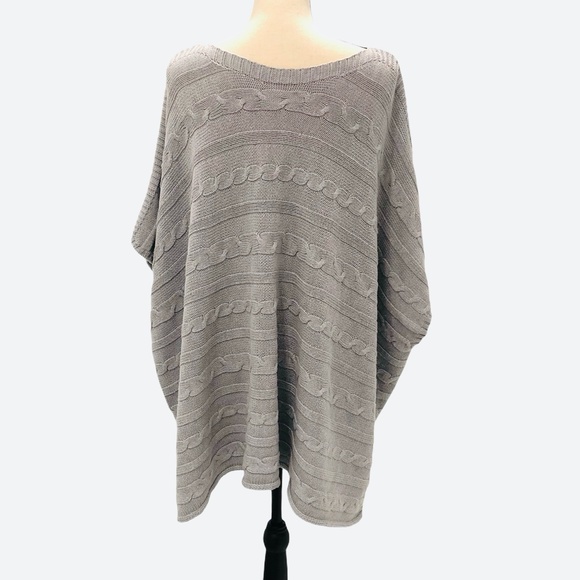 OLD NAVY HORIZONTAL CABLE KNIT GRAY BOATNECK PONCHO COTTON/RAYON SWEATER - Picture 4 of 11
